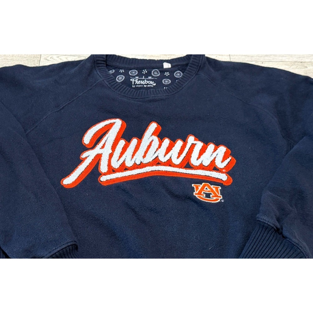 Pressbox Auburn Tigers Navy Blue Chenille Script Sweatshirt Pockets Womens M